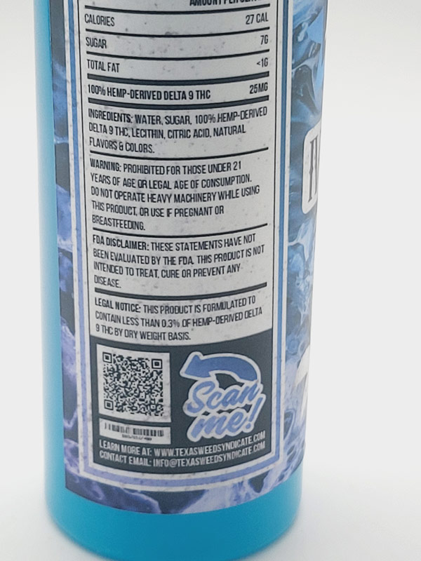 Delta 9 THC syrup back label