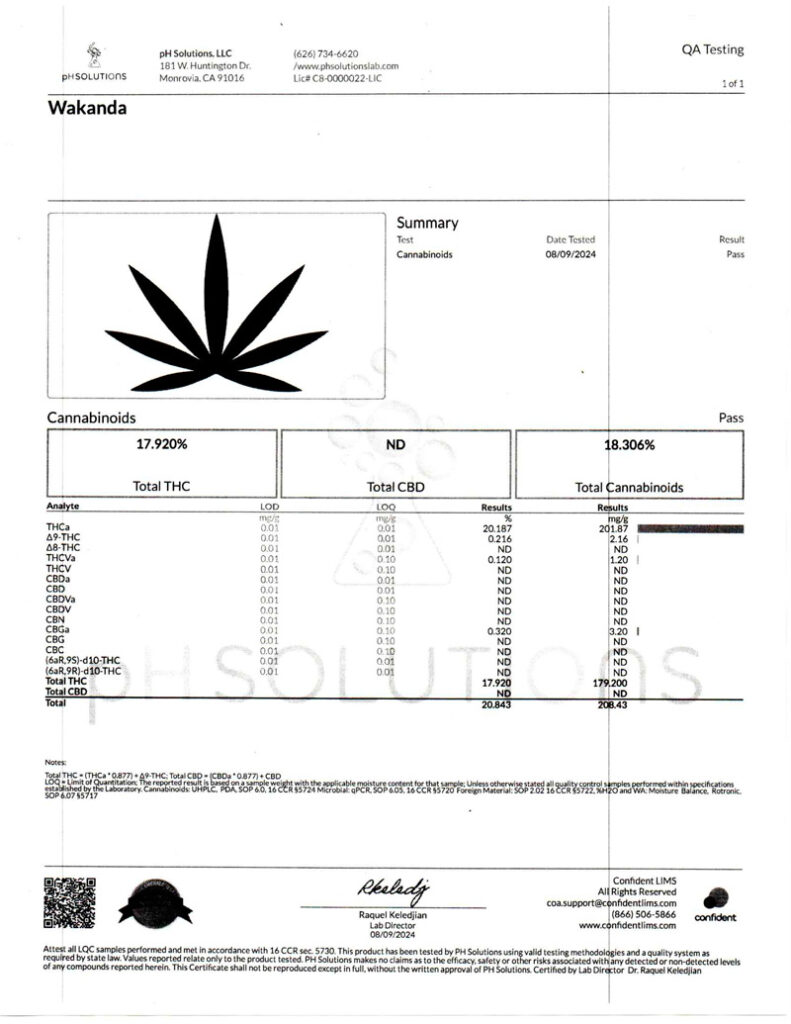 Wakanda THCA Flower COA