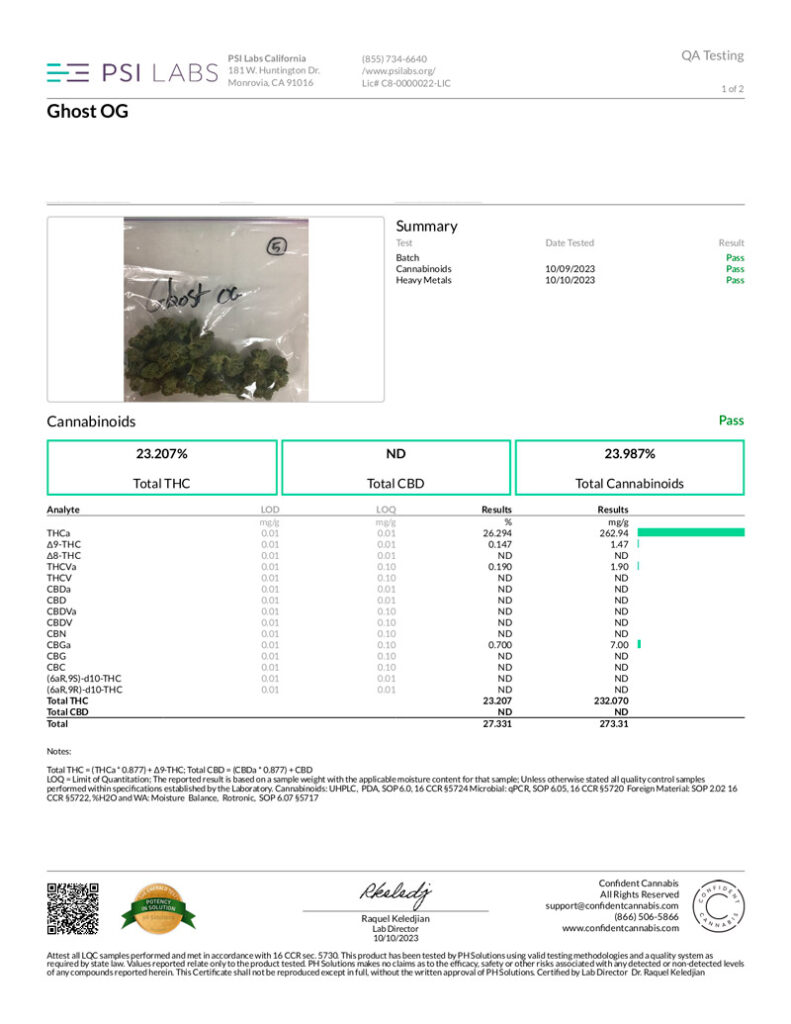 Ghost OG THCA Flower COA