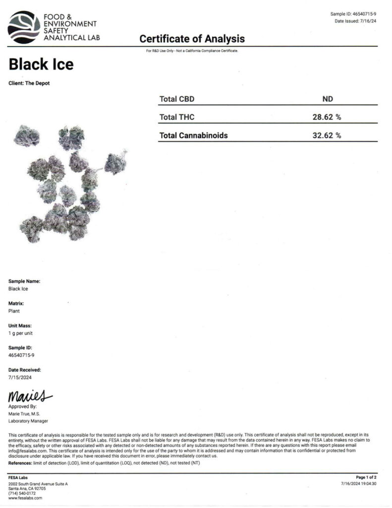 Black Ice THCA Flower COA P1