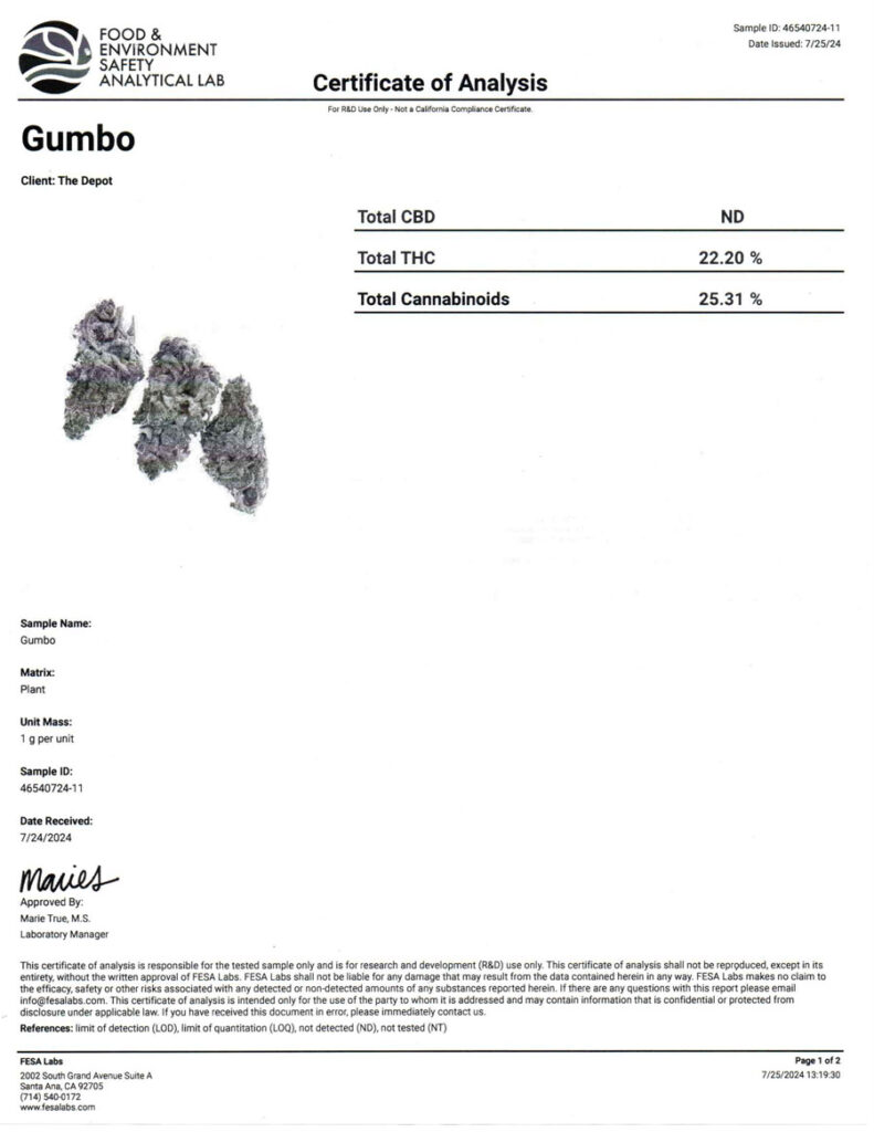 Gumbo THCA Flower COA P1