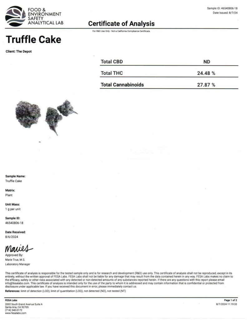 Truffel Cake THCA Flower COa p1