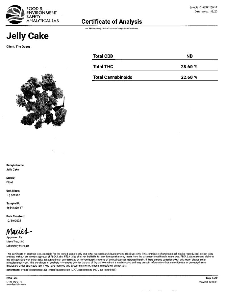 Jelly Cake THCA Flower COA Pg1